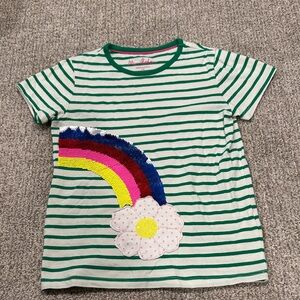 Mini Boden Green Striped Tee with Rainbow and Flower